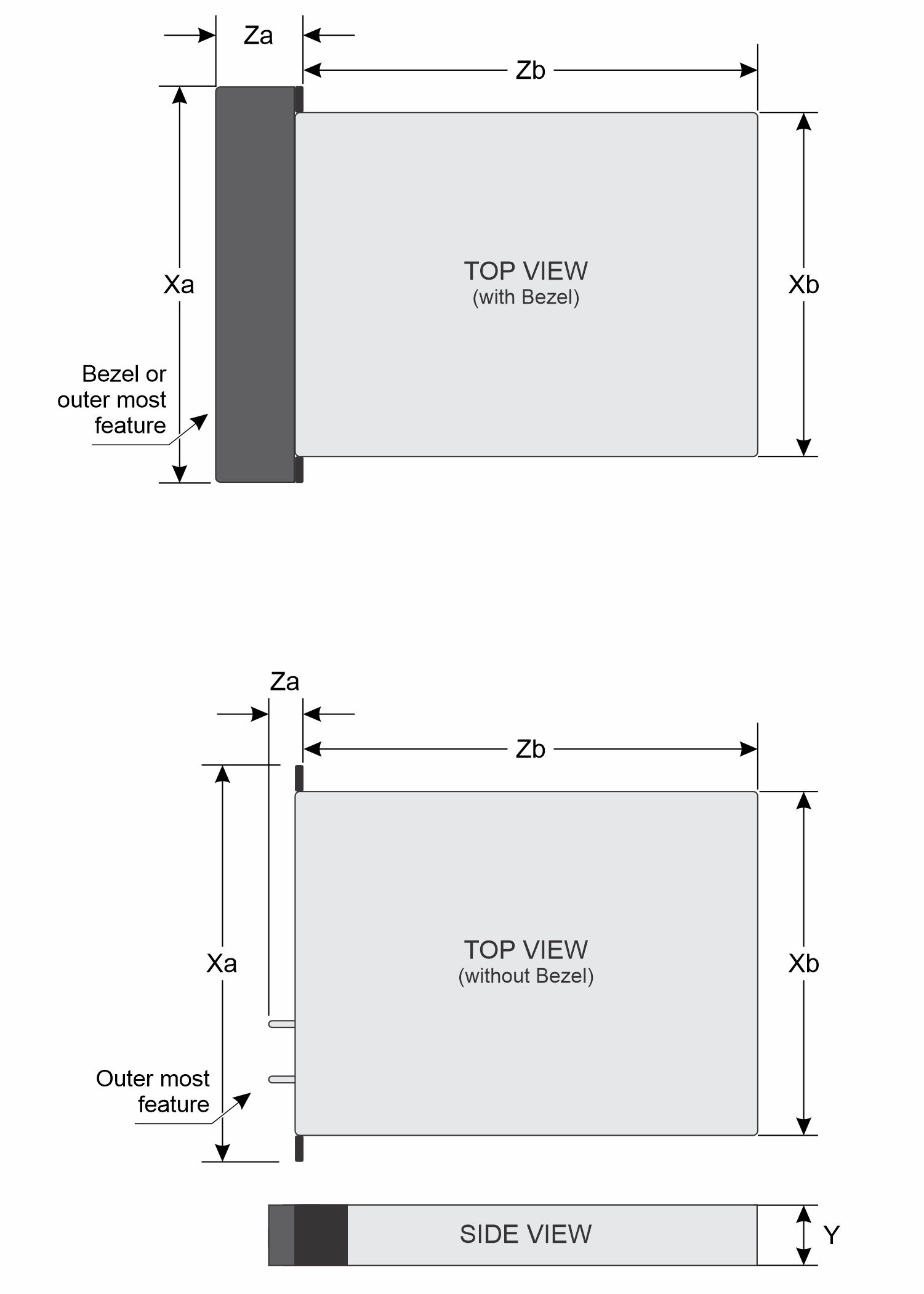 This figure shows the dimensions of the xr4000r chassis.