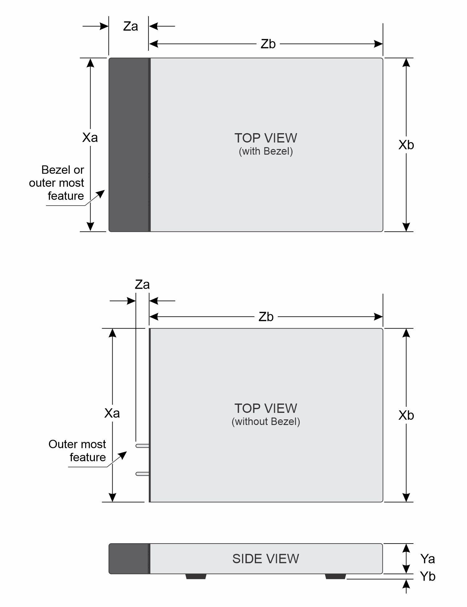 This figure shows the dimensions of the xr4000z chassis.