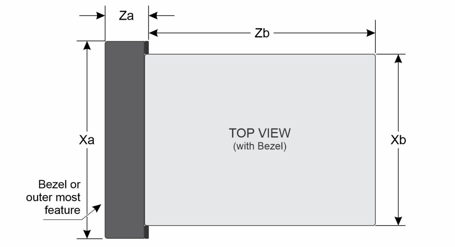 This figure shows the dimensions of the xr8000r chassis with bezel.
