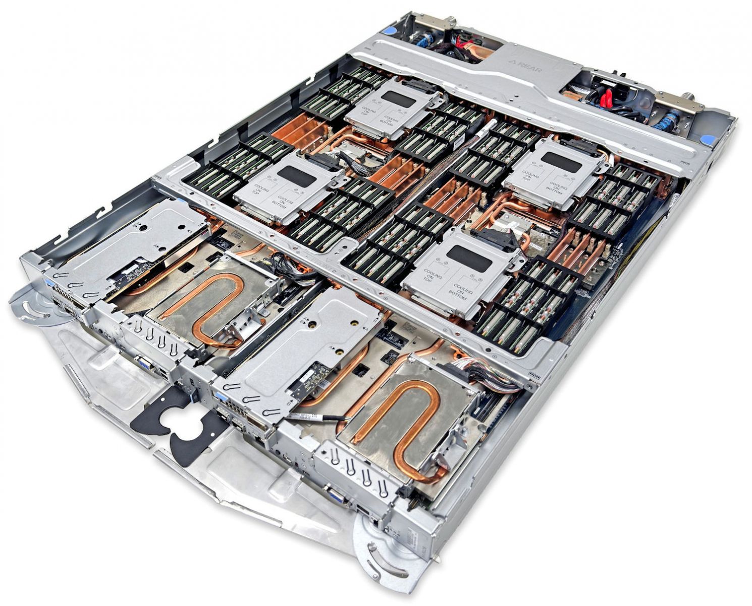 The Lenovo ThinkSystem SC750 V4 server tray with two distinct two-socket nodes