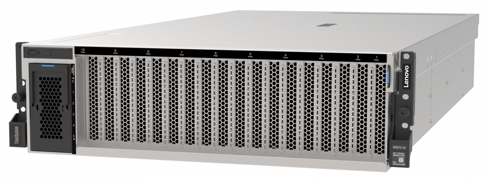 Lenovo ThinkSystem SR675 V3 configured to support eight double-wide GPUs