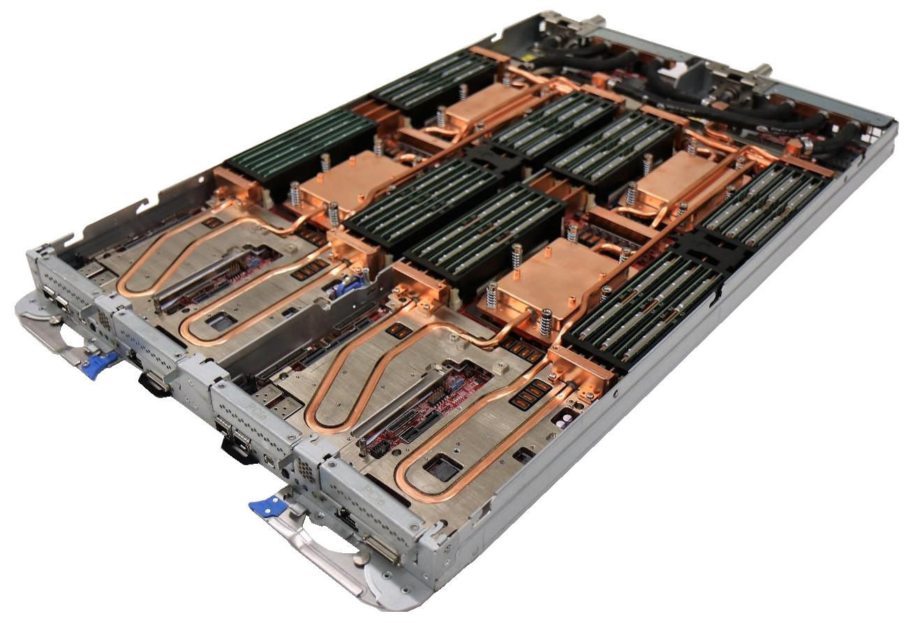 The Lenovo ThinkSystem SD665 V3 server tray with two distinct two-socket nodes