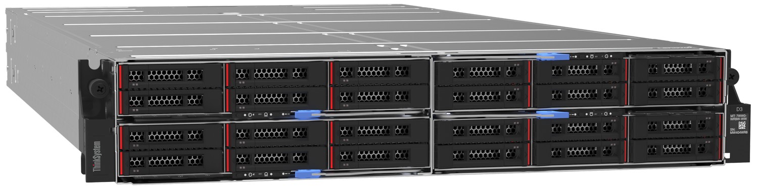 Four ThinkSystem SD535 V3 servers installed in a D3 Chassis Enclosure