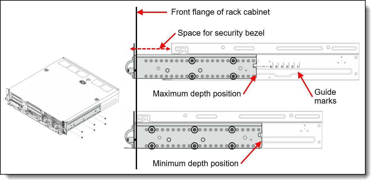 Adjusting the position of the EIA brackets on the sides of the server