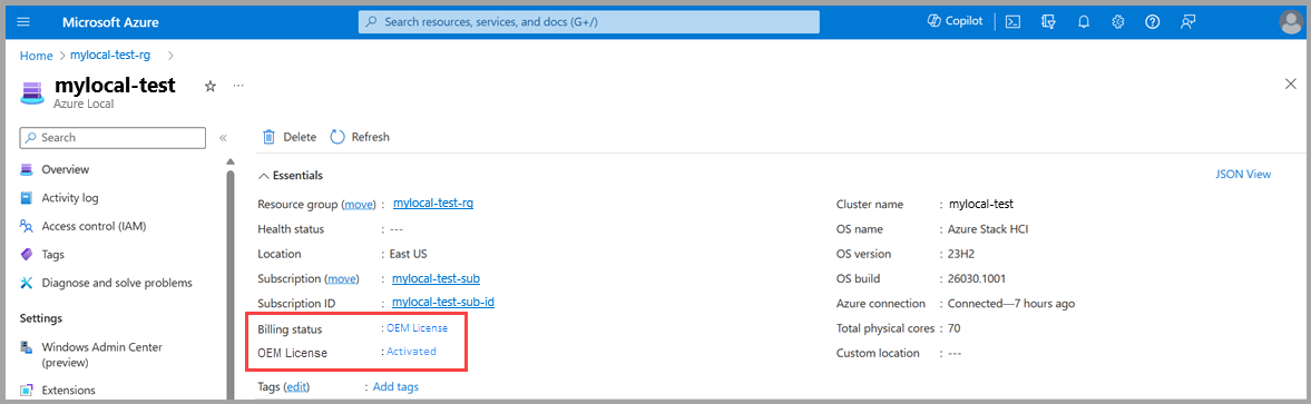An instance with an active OEM license for Azure Local