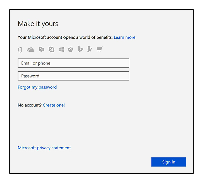 Image: Sign-in to your Microsoft account or create a new account