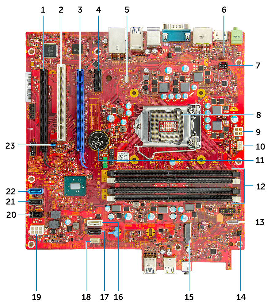 Figure displaying the system board callouts.