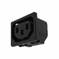 A black electrical outlet with black plugs
Description automatically generated