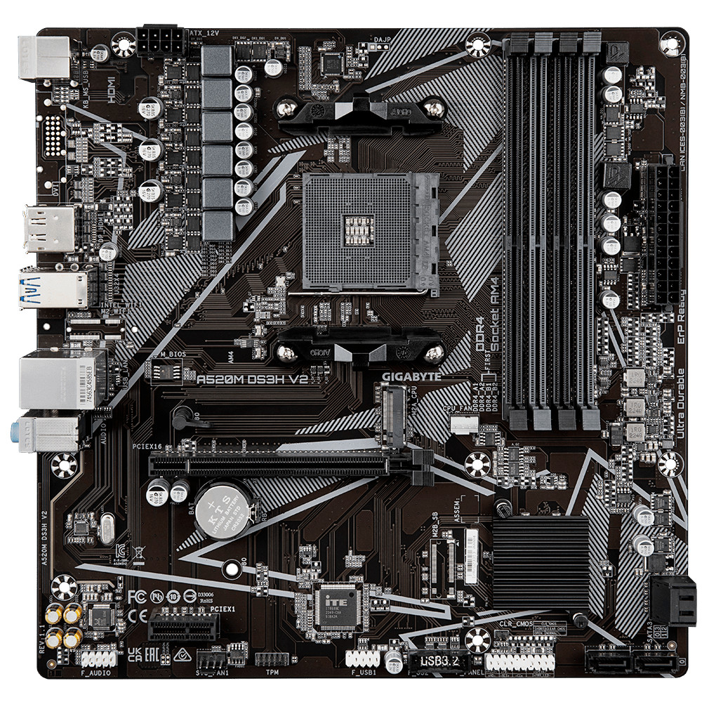 Материнская плата Gigabyte A520M DS3H V2 rev.1.1 Micro-ATX, AMD AM4 - миниатюра 6