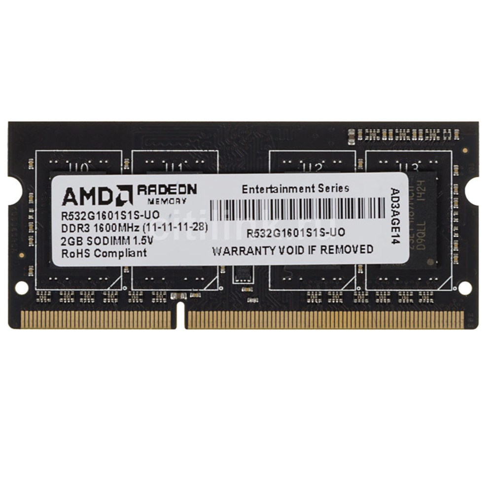 ОЗУ AMD DDR3 2Gb 1600MHz R532G1601S1S-UO SO-DIMM, DDR3, 2 Гб, 1600 МГц - миниатюра 2