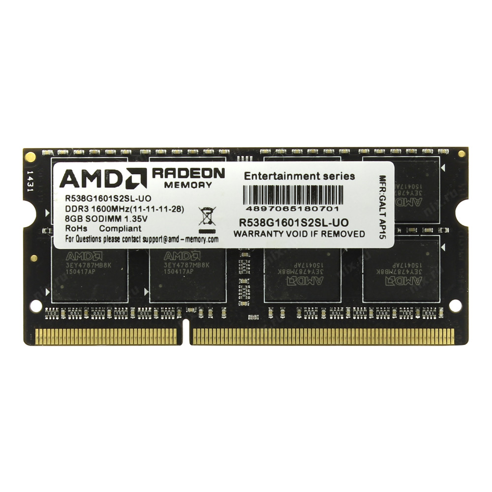 ОЗУ AMD R538G1601S2SL R538G1601S2SL-U SO-DIMM, DDR3, 8 Гб, 1600 МГц - миниатюра 2