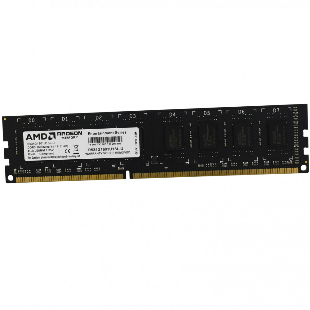 ОЗУ AMD Radeon R5 Entertainment Series Black R534G1601U1SL-U DIMM, DDR3, 4 Гб, 1600 МГц - миниатюра 2