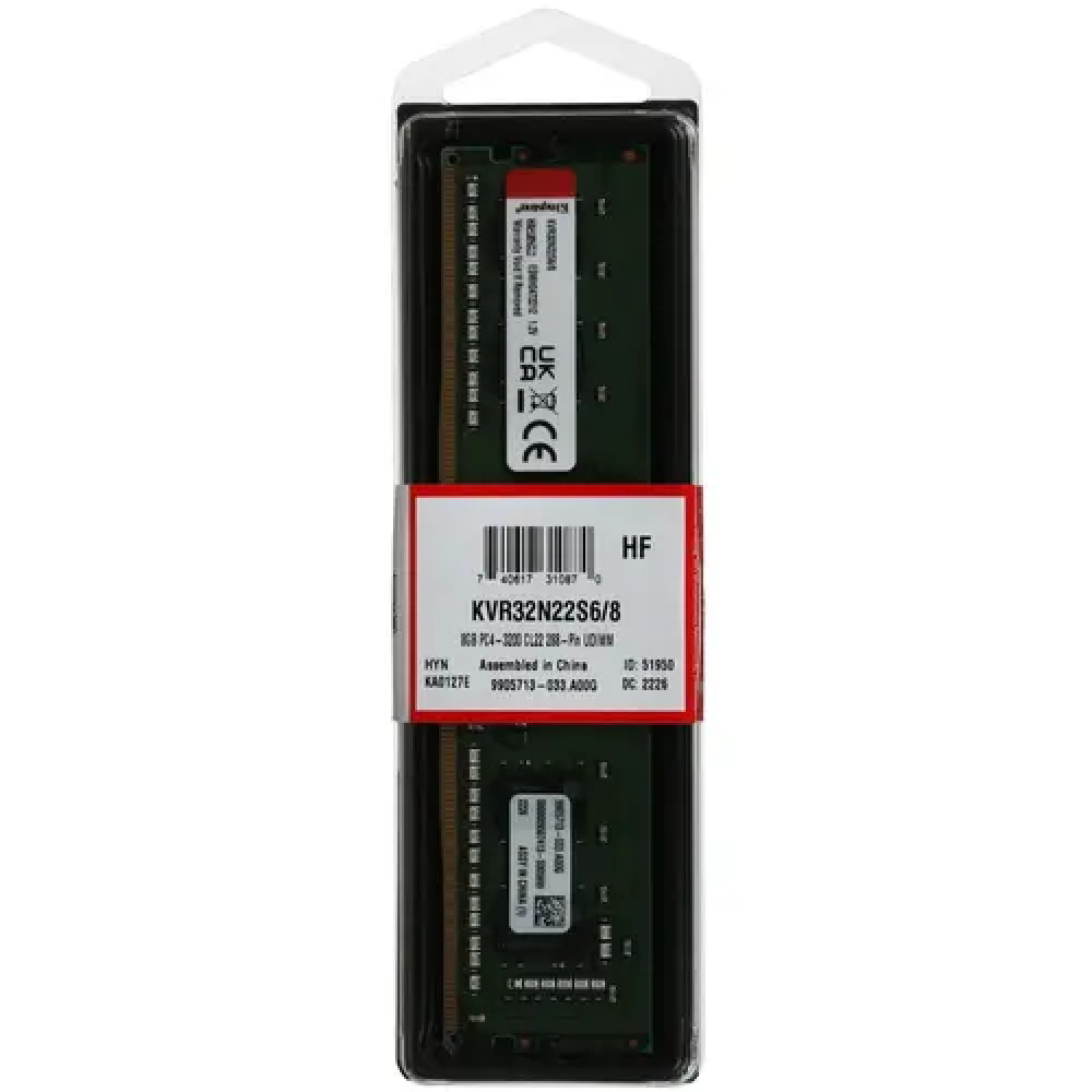 ОЗУ Kingston 8 ГБ KVR32N22S6/8 DIMM, DDR4, 8 Гб, 3200 МГц - миниатюра 6