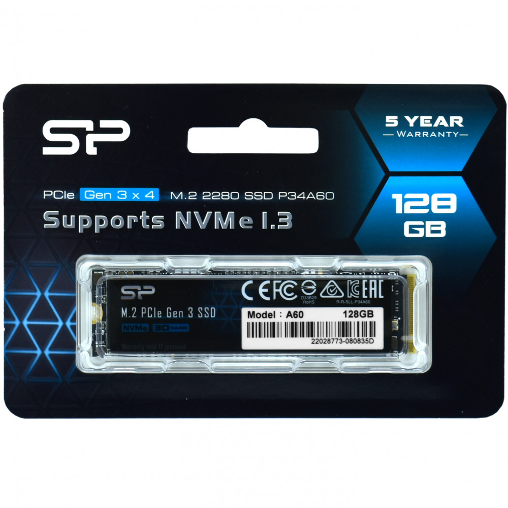 Жесткий диск Silicon Power A60 SP128GBP34A60M28 SSD (твердотельные), 128 ГБ, M.2, PCIe - миниатюра 4