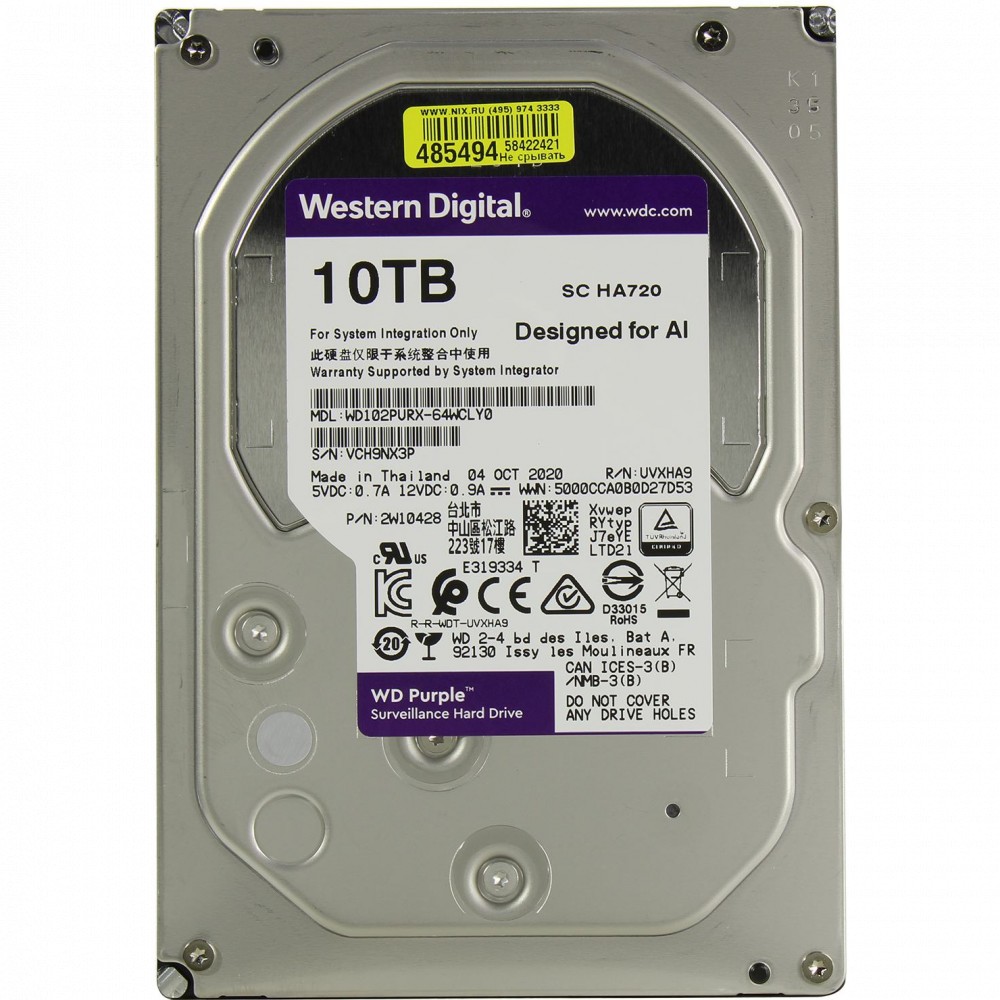 Жесткий диск Western Digital 10 ТБ WD102PURX HDD (классические), 10 ТБ, 3.5 дюйма, SATA
