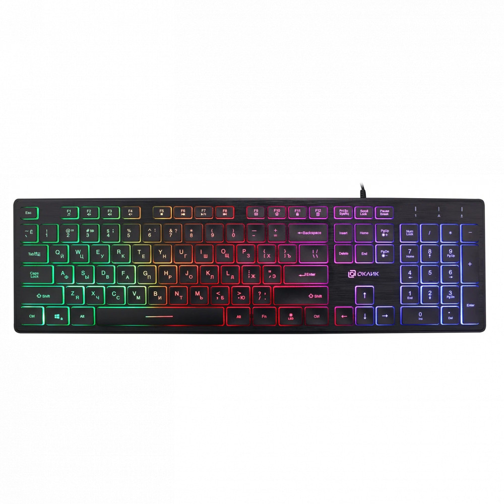 Клавиатура Oklick 550ML черный USB slim Multimedia LED 1061617 Проводная, USB - миниатюра 4