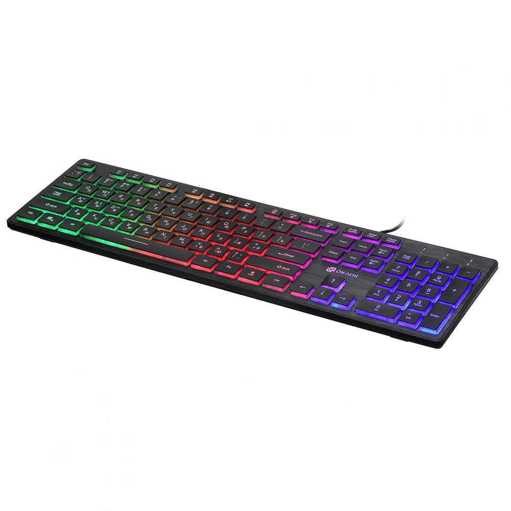 Клавиатура Oklick 550ML черный USB slim Multimedia LED 1061617 Проводная, USB - миниатюра 6
