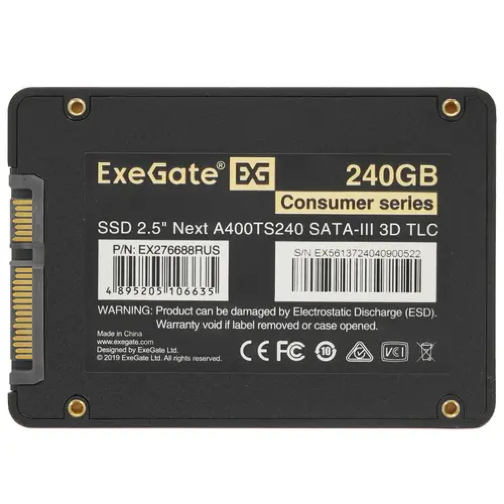 Жесткий диск ExeGate Next A400TS240 EX276688RUS SSD (твердотельные), 240 ГБ, 2.5 дюйма, SATA - миниатюра 5