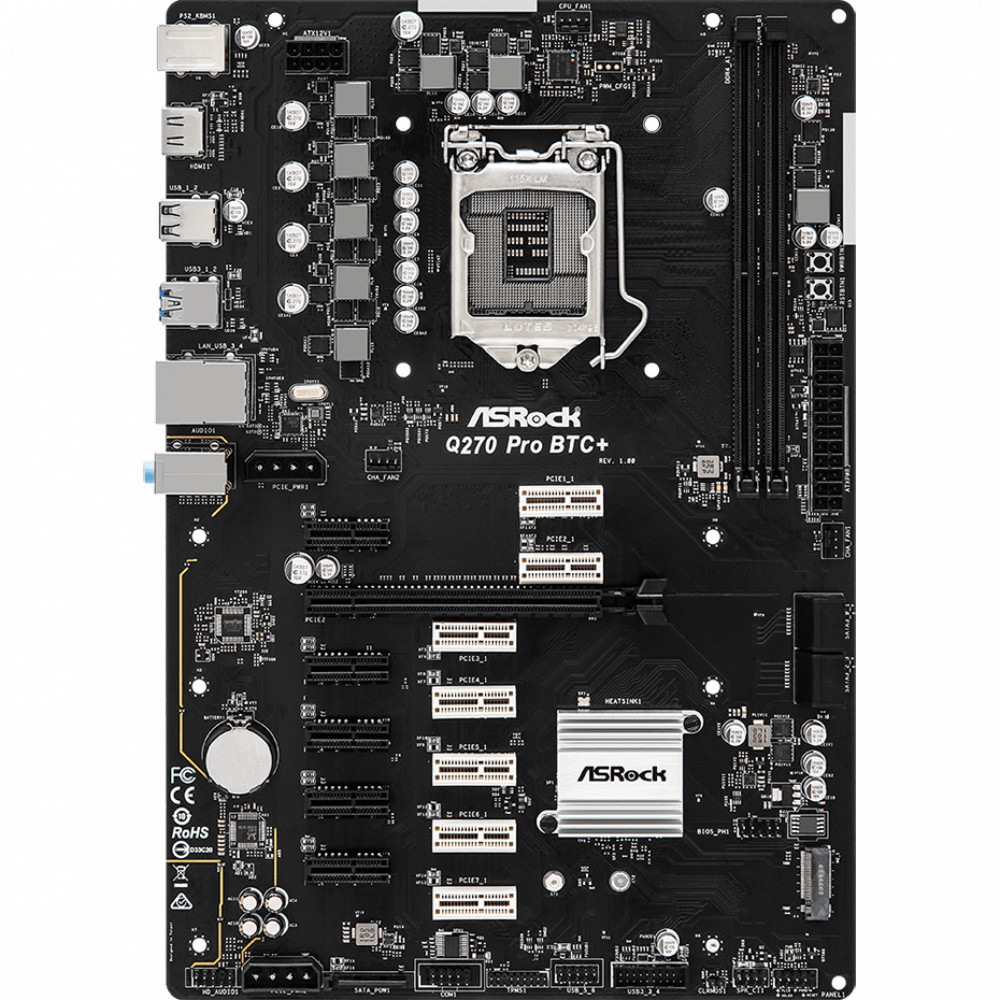 Материнская плата ASRock Q270 PRO BTC+ ATX, LGA 1151 - миниатюра 7