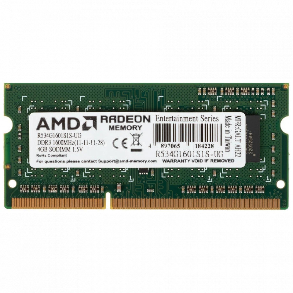ОЗУ AMD R534G1601S1S-UG SO-DIMM, DDR3, 4 Гб, 1600 МГц - миниатюра 2