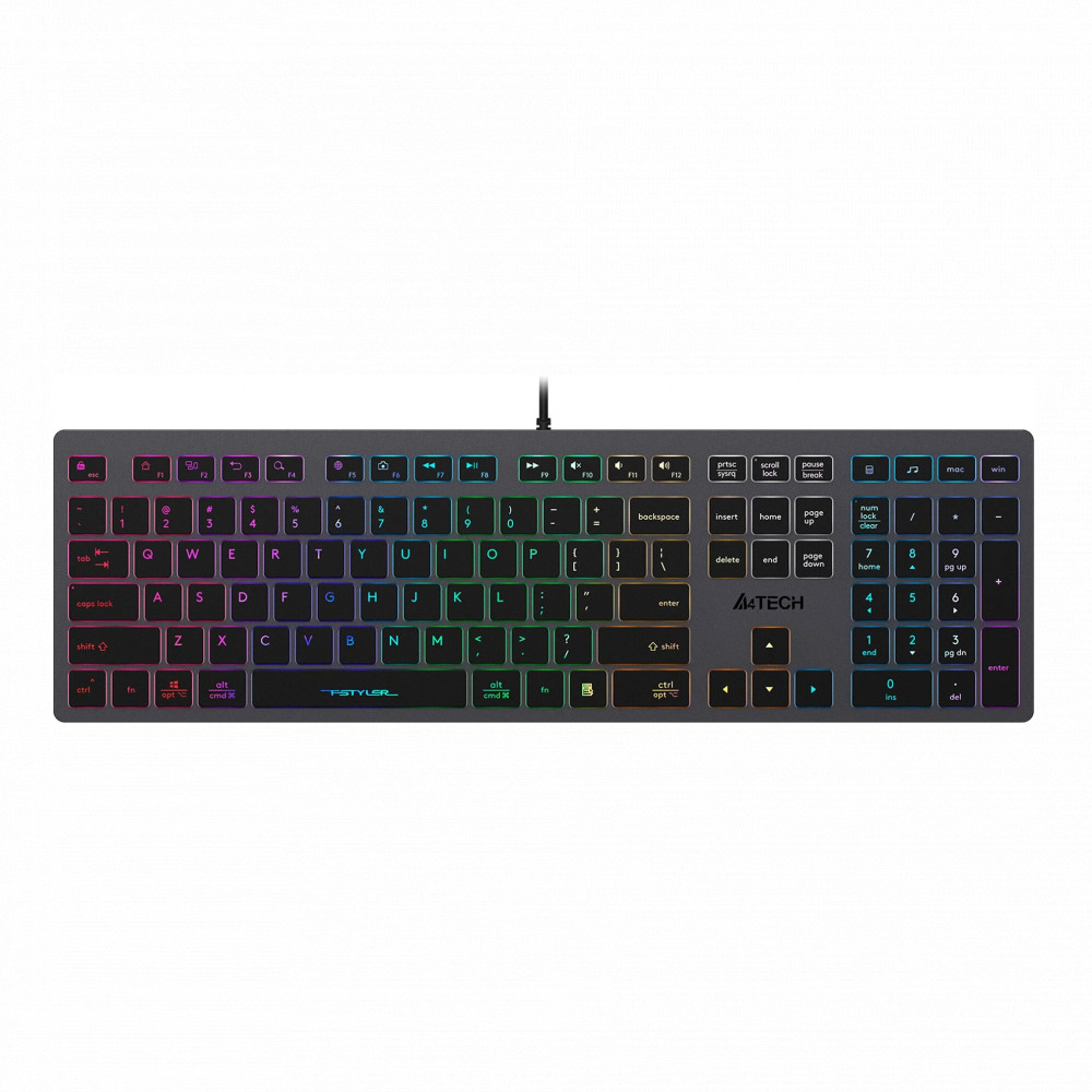 Клавиатура A4Tech FX60H GREY/NEON Проводная, USB - миниатюра 2