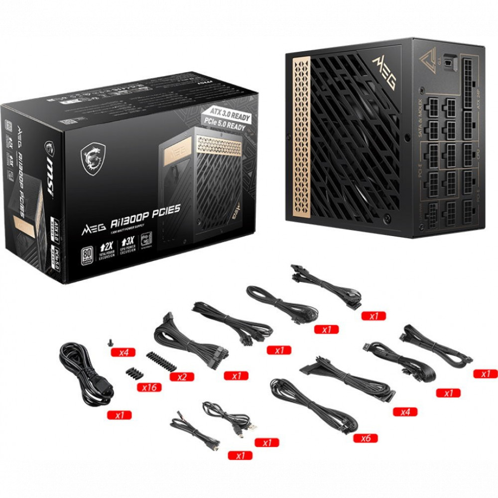 Блок питания MSI MEG Ai1300P PCIE5 1300 Вт - миниатюра 10