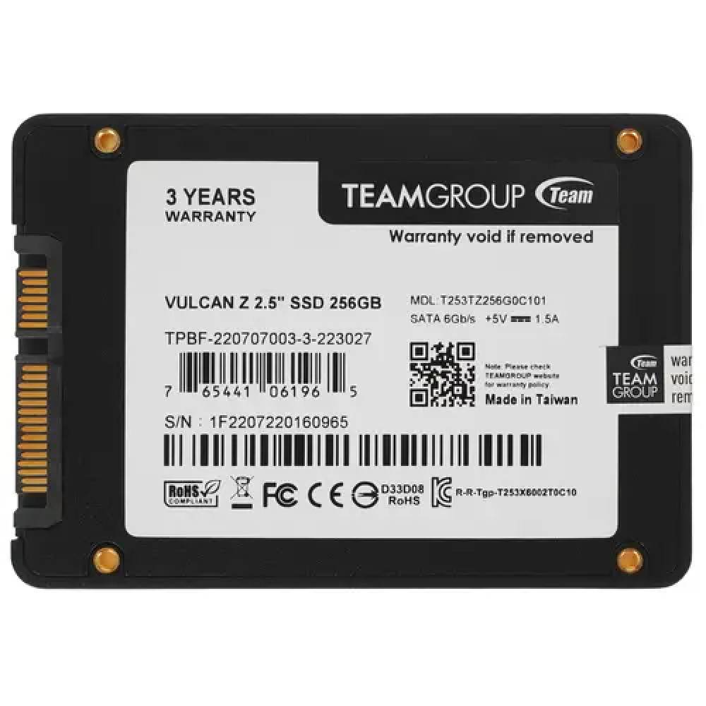 Жесткий диск Team Group VULCAN Z [T253TZ256G0C101] SSD (твердотельные), 256 ГБ, 2.5 дюйма, SATA - миниатюра 5
