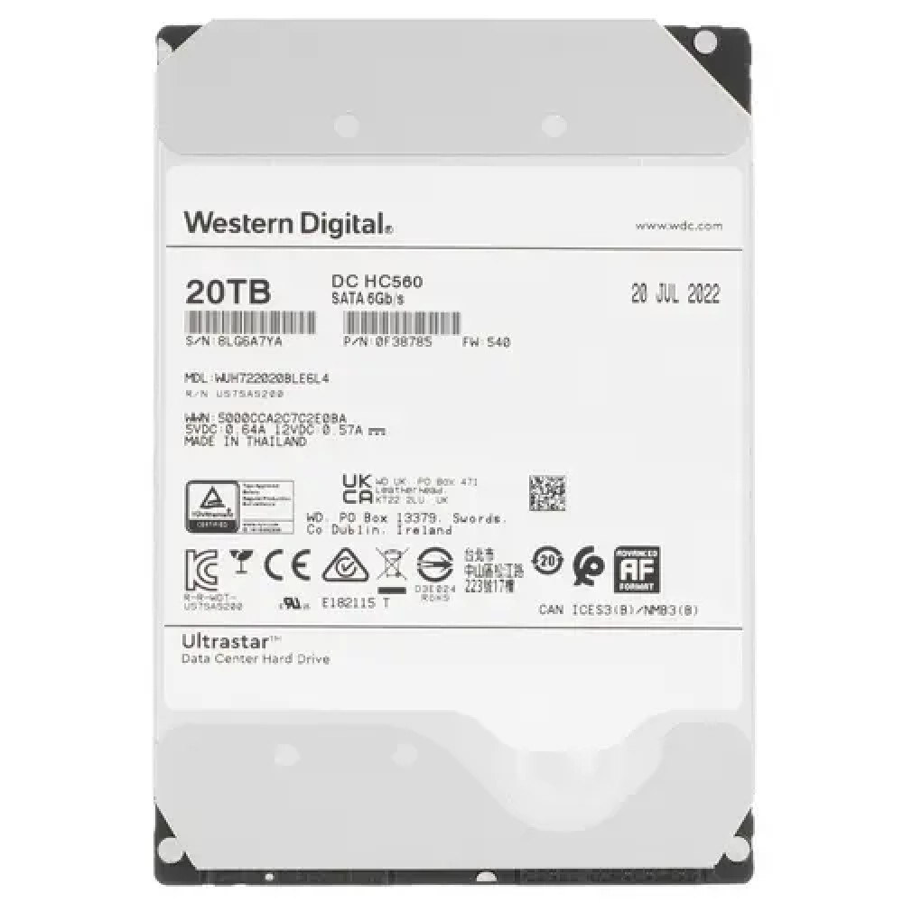 Жесткий диск Western Digital Ultrastar DC HC560 [0F38785] HDD (классические), 20 ТБ, 3.5 дюйма, SATA - миниатюра 4