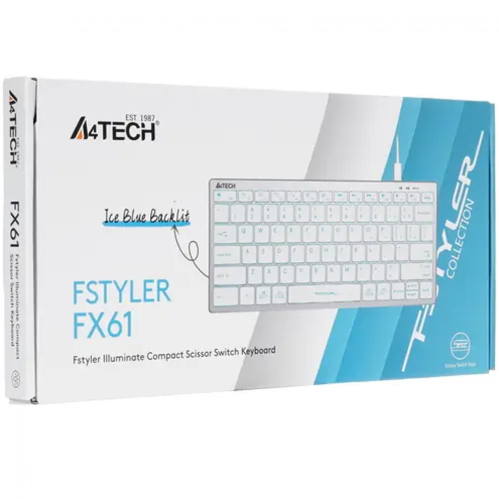Клавиатура A4Tech Fstyler FX61-Ice Blue-LED USB Проводная, USB - миниатюра 14
