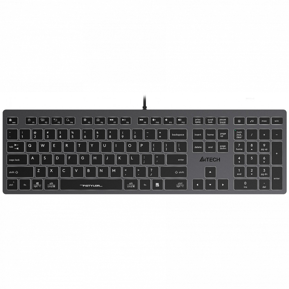 Клавиатура A4Tech Fstyler FX60H (GREY) (WHITE BACKLIT) Проводная, USB - миниатюра 3