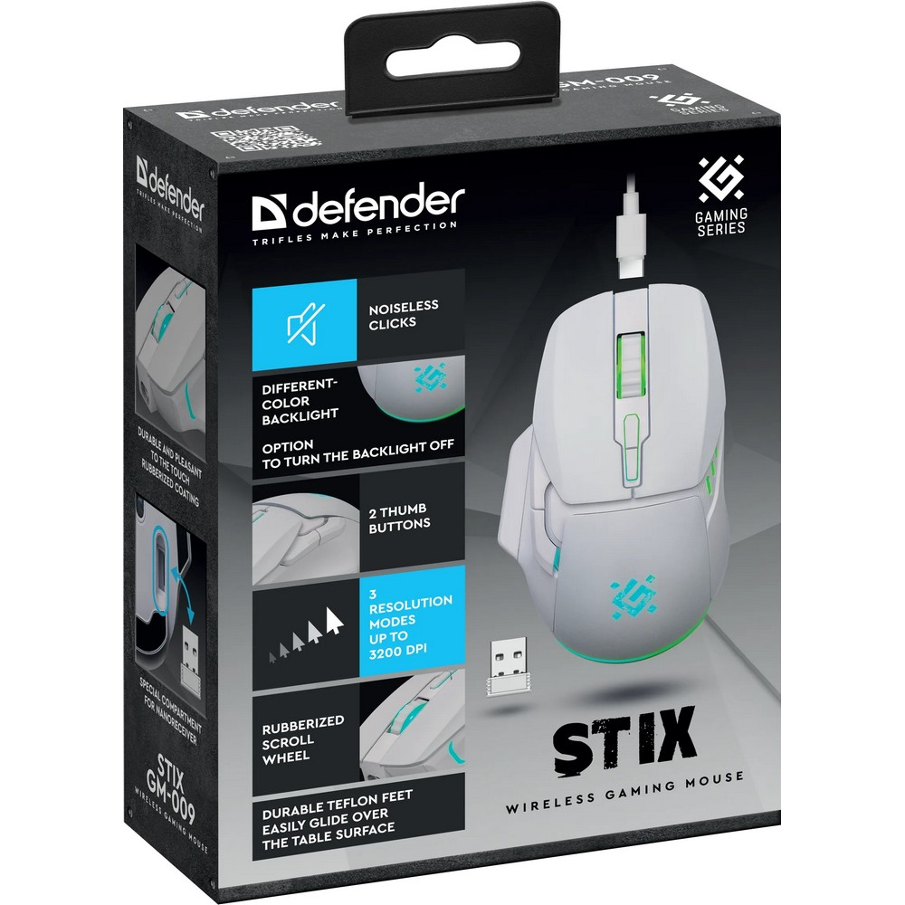 Мышь Defender Stix GM-009 White 52009 Игровые, Беспроводная - миниатюра 12
