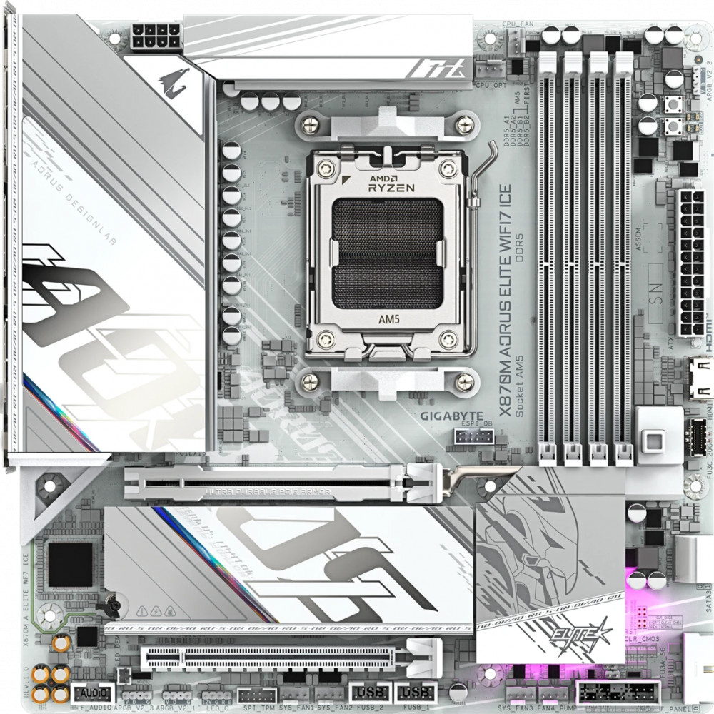 Материнская плата Gigabyte X870M A ELITE WF7 ICE Micro-ATX, AMD AM5 - миниатюра 4
