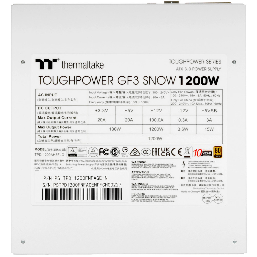 Блок питания Thermaltake Toughpower GF3 White PS-TPD-1200FNFAGE-N 1200 Вт - миниатюра 9