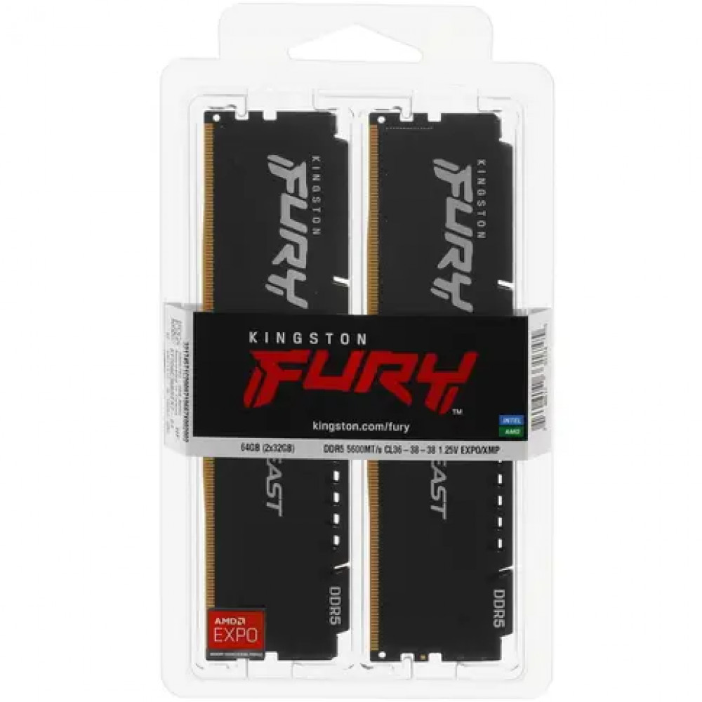 ОЗУ Kingston Fury Beast KF556C36BBEK2-64 DIMM, DDR5, 64 Гб (2 х 32 Гб), 5600 МГц - миниатюра 6