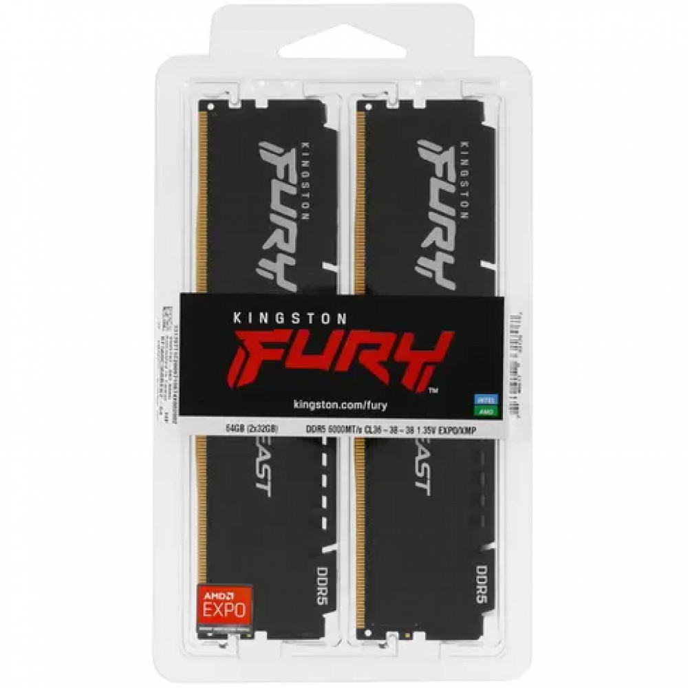 ОЗУ Kingston Fury Beast KF560C36BBEK2-64 DIMM, DDR5, 64 Гб (2 х 32 Гб), 6000 МГц - миниатюра 6