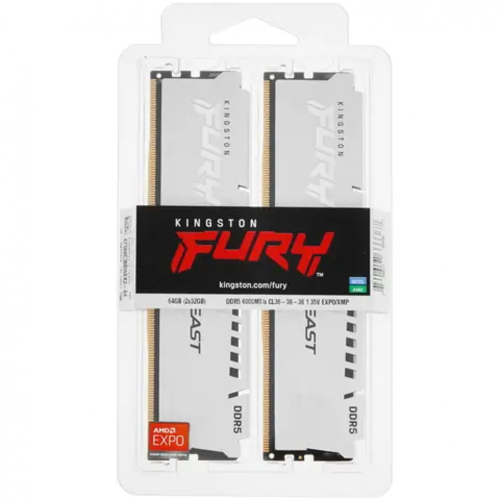 ОЗУ Kingston Fury Beast White KF560C36BWEK2-64 DIMM, DDR5, 64 Гб (2 х 32 Гб), 6000 МГц - миниатюра 6