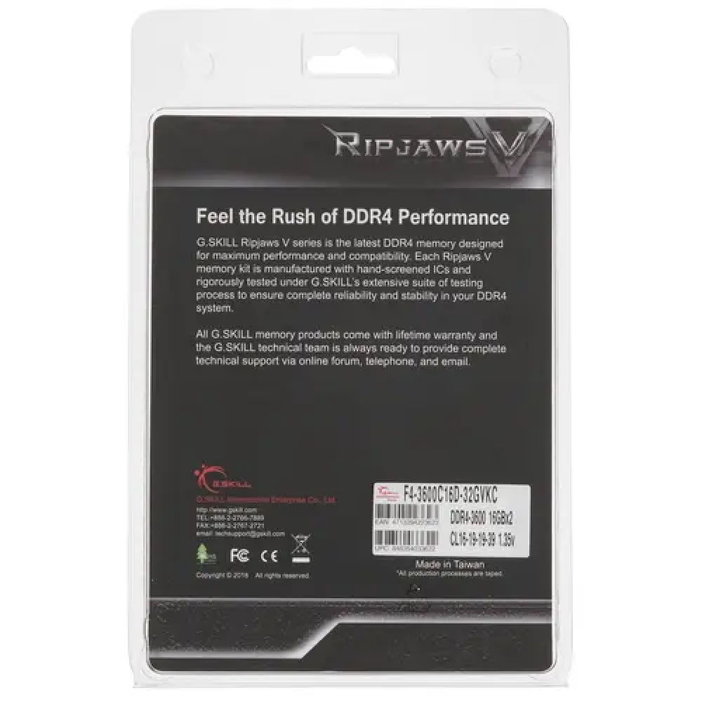 ОЗУ G.Skill RIPJAWS V F4-3600C16D-32GVKC DIMM, DDR4, 32 Гб (2 х 16 Гб), 3600 МГц - миниатюра 7