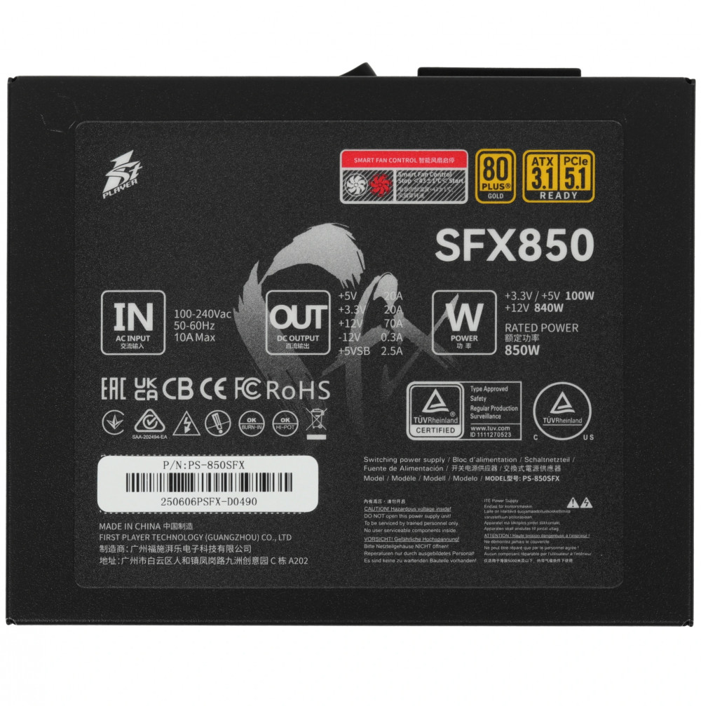 Блок питания 1STPLAYER SFX 850W GOLD PS-850SFX 850 Вт, 80+ Gold - миниатюра 8