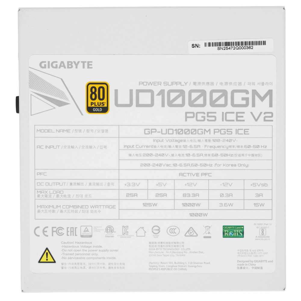 Блок питания Gigabyte UD1000GM PG5 V2 ICE 28200-U10GI-1CEUR 1000 Вт, 80+ Gold - миниатюра 8