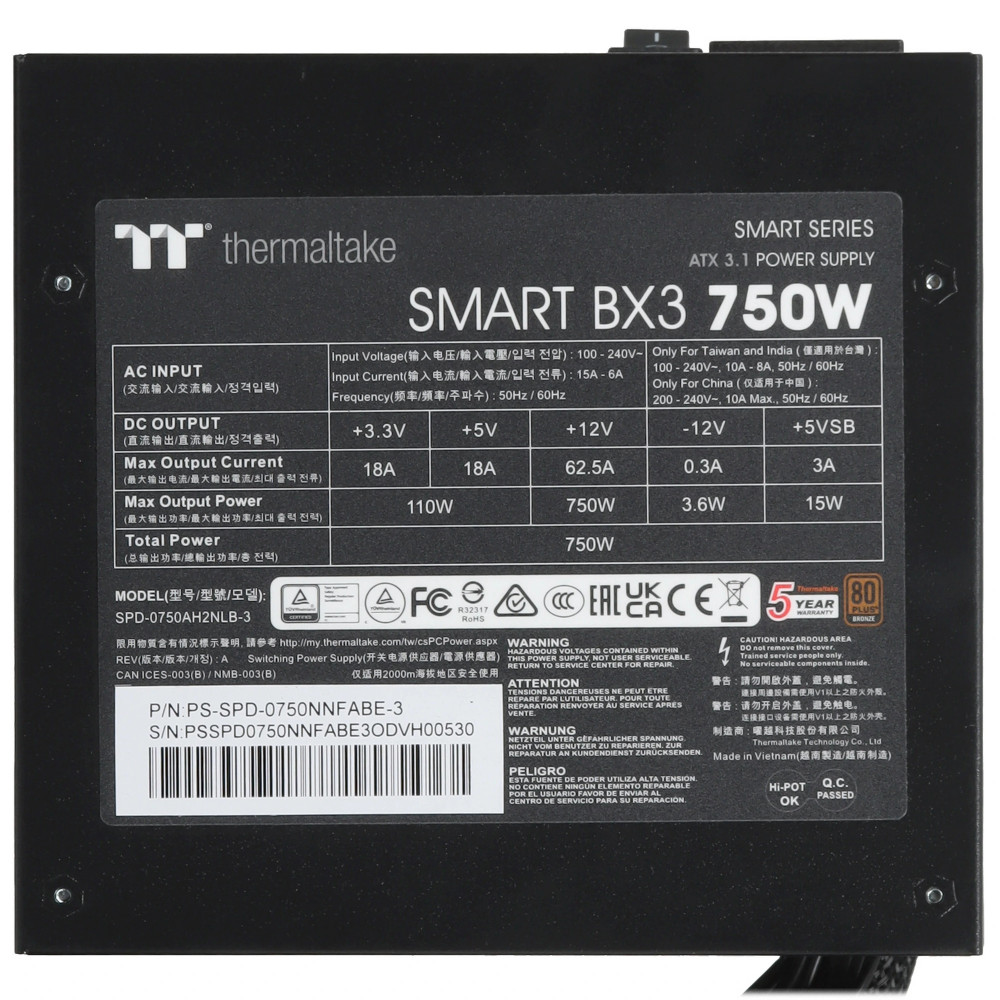 Блок питания Thermaltake PS-SPD-0750NNFABE-3 750 Вт, 80+ Bronze - миниатюра 8