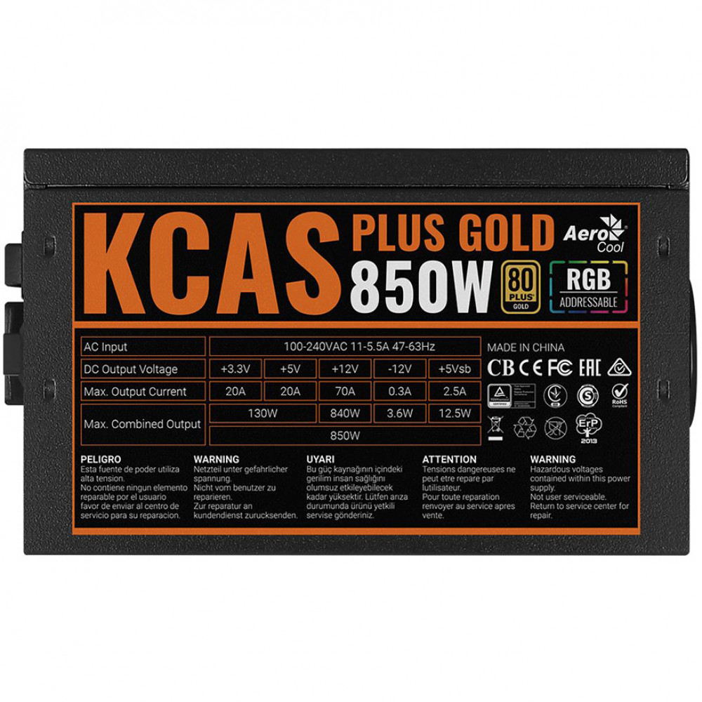 Блок питания Aerocool KCAS PLUS GOLD 850W RGB 850 Вт - миниатюра 6