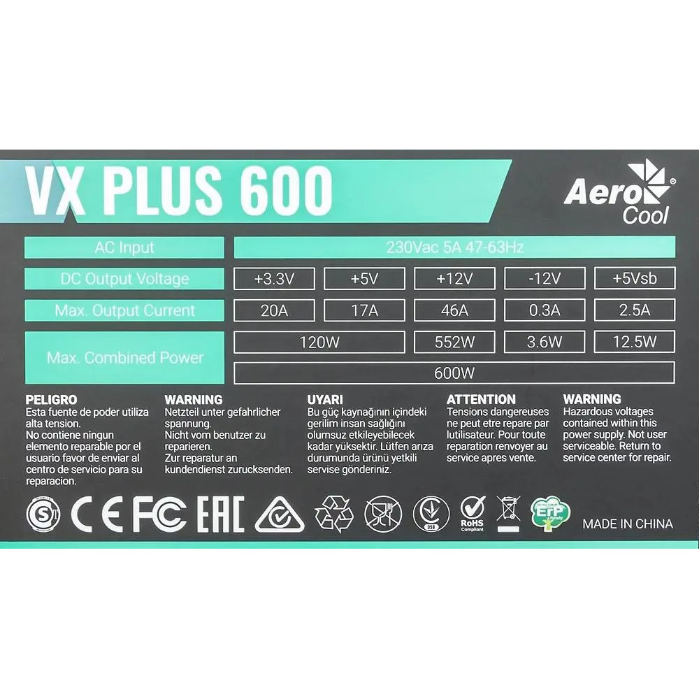 Блок питания Aerocool VX PLUS 600 VX-600 PLUS 600 Вт - миниатюра 9