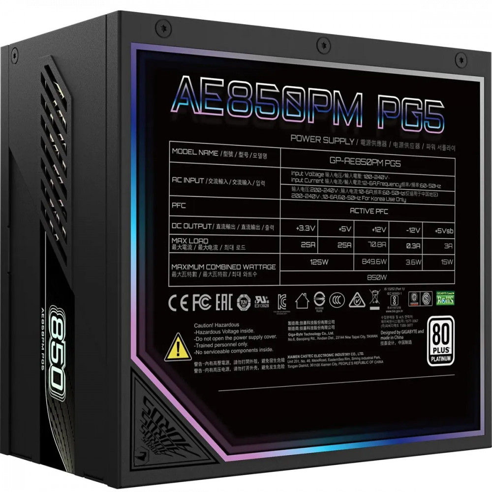 Блок питания Gigabyte AORUS ELITE P850W GP-AE850PM PG5 850 Вт - миниатюра 9