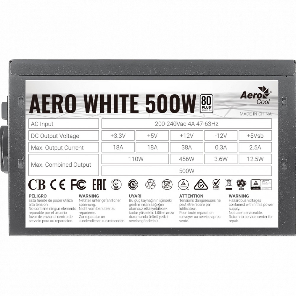 Блок питания Aerocool 500W AEROCOOL AERO WHITE 500 Вт - миниатюра 10