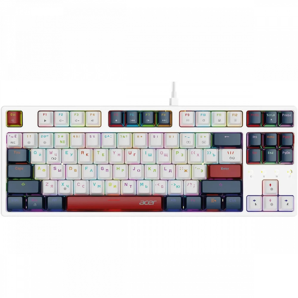 Клавиатура Acer OKW305 механическая (белый) USB for gamer LED (ZL.KBDCC.01W) Проводная, USB - миниатюра 3