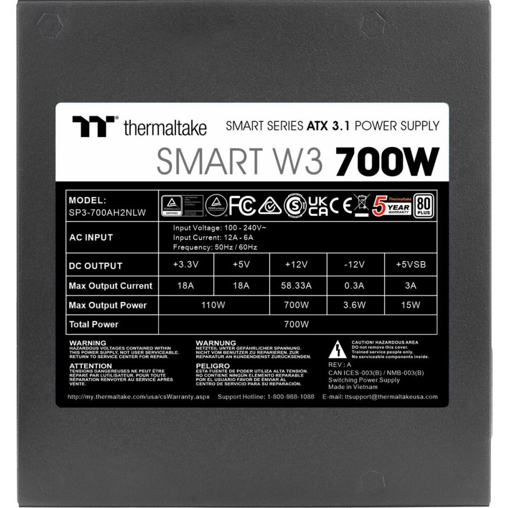 Блок питания Thermaltake Smart W3 700W PS-SPW-0700NNFAWE-1 700 Вт - миниатюра 8