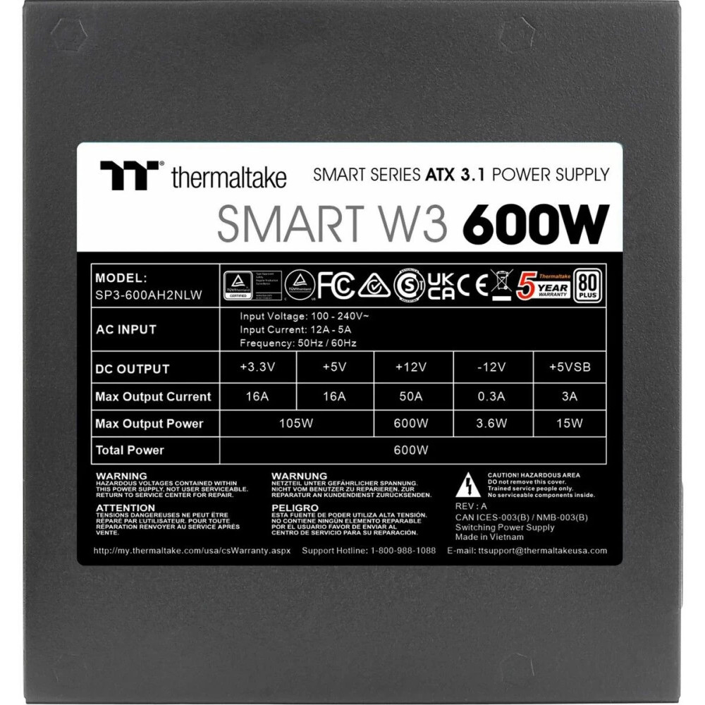 Блок питания Thermaltake Smart W3 600W PS-SPW-0600NNFAWE-1 600 Вт - миниатюра 8