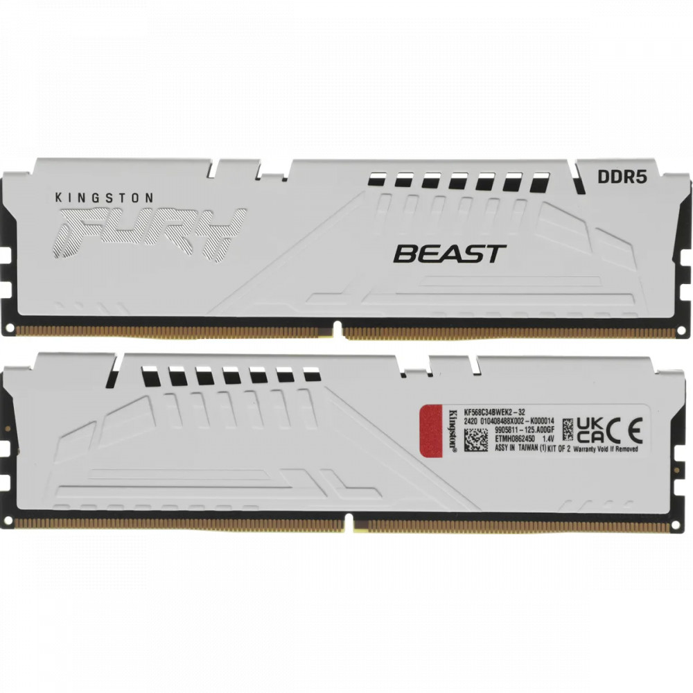 ОЗУ Kingston Fury Beast KF568C34BWEK2-32 DIMM, DDR5, 32 Гб (2 х 16 Гб), 6800 МГц - миниатюра 2