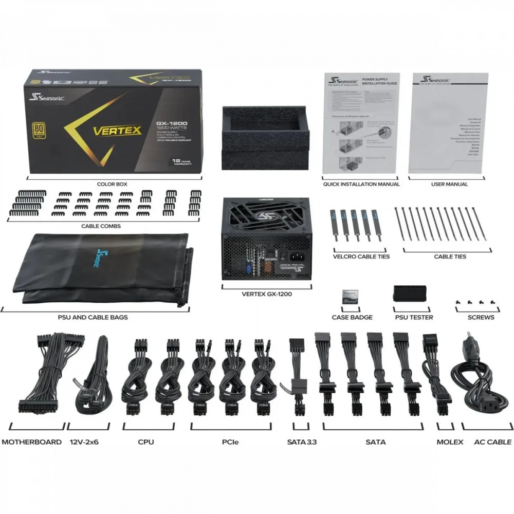 Блок питания Seasonic Vertex GX-1200 Black 12122GXAFS 1200 Вт, 80+ Gold - миниатюра 10