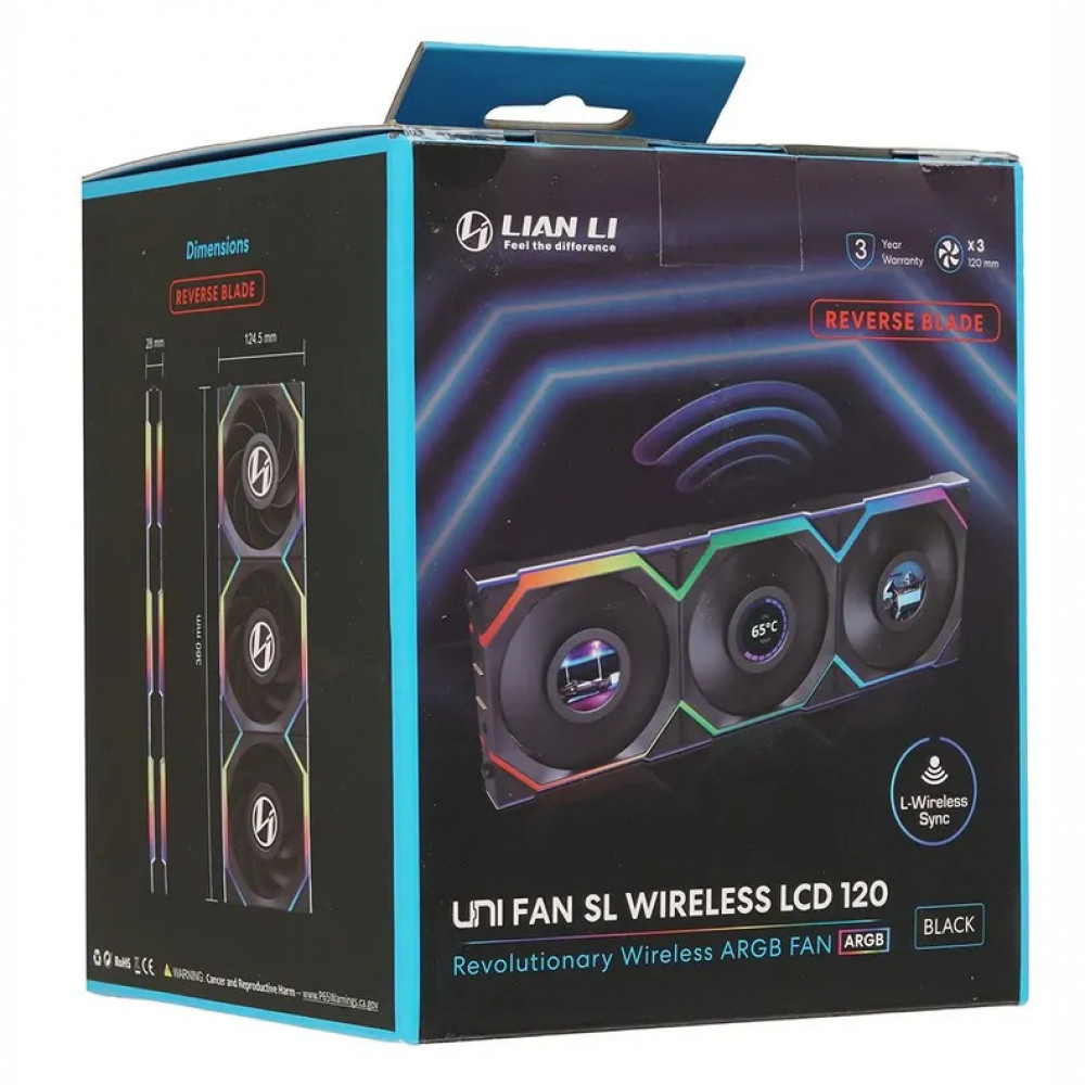 Система охлаждения Lian Li UNI FAN SL WIRELESS LCD Reverse Blade 3x120mm Black G99.12RSLLCD1W3B.00 Для системного блока - миниатюра 8